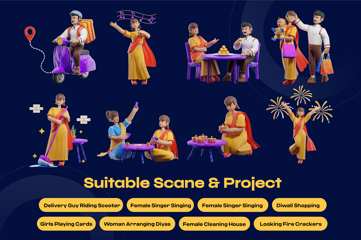 Diwali Activity 3D character, a Characters & Person 3D Model by orenjidesign (Photo 4 of 8)