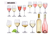 Watercolor white & rose wine clipart, a Food Illustration by ArtfulStudio (Thumbnail 2 of 9)