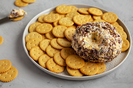 Homemade Cheese Ball with Cream Cheese and Green Onions on a Pla, a Food & Drink Photo by LiudmylaChuhunova