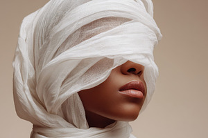 Woman wearing a white head scarf, a Photo by Beautiful things