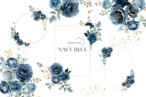 Navy Blue Flowers Clipart