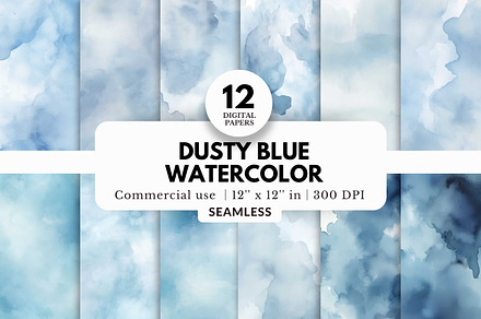 12 Dusty Blue Watercolor Backgrounds