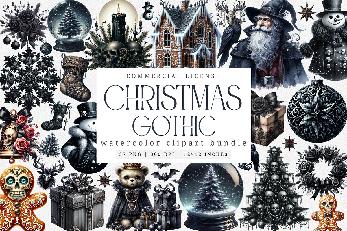 Gothic Christmas clipart bundle, an Illustration by SinaCreation (Photo 1 of 7)