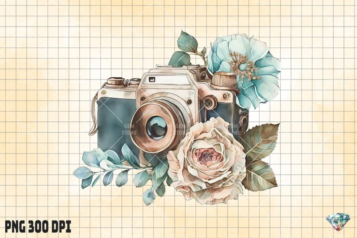 Watercolor Retro Flower Camera, an Illustration by Gemstone (Photo 5 of 6)