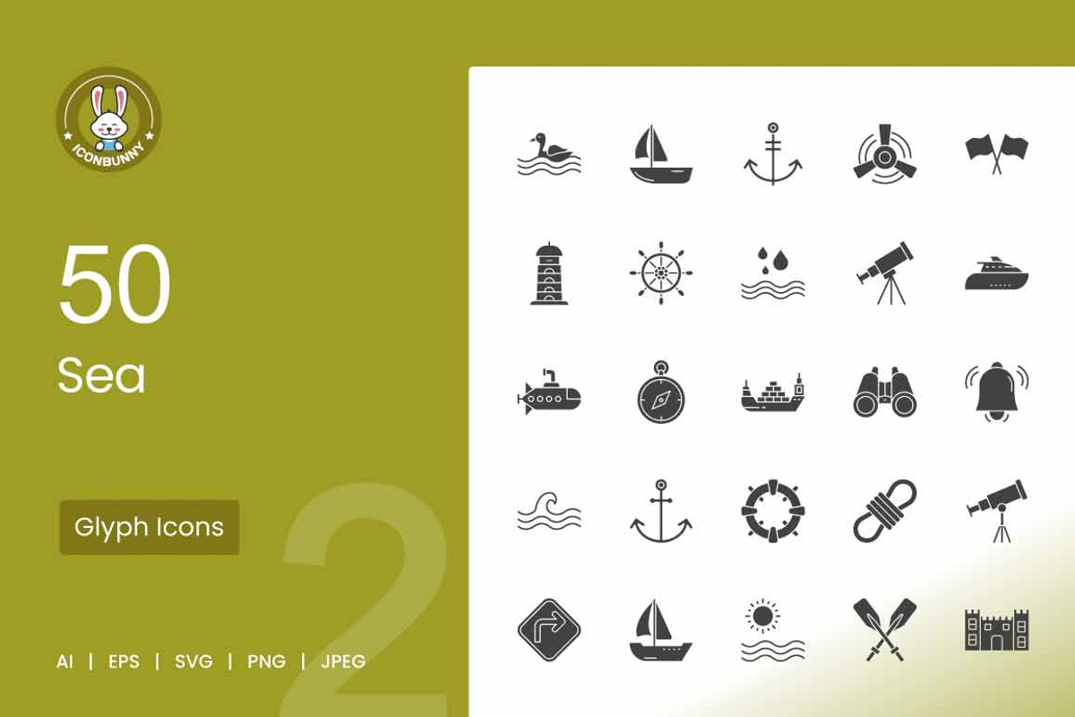 50 Sea Glyph Icons, an Icon by IconBunny (Photo 1 of 2)