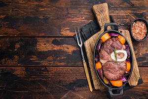 Hearty ossobuco slow cooked to perfection, showcasing succulent, a Food & Drink Photo by composter-box@mail.ru