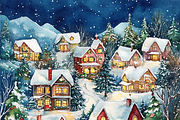 Watercolor Cozy Christmas Village, a Background Graphic by Printable Treasure (Thumbnail 7 of 9)
