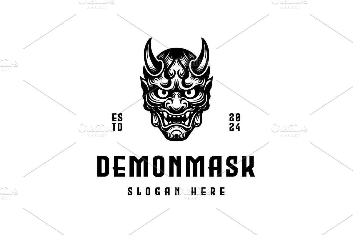 Demon Oni Mask Logo, a Branding & Logo Template by Pixes (Photo 2 of 3)