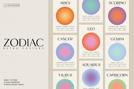 Zodiac Aura Posters | Astrology Set, a Poster Template by May Motif