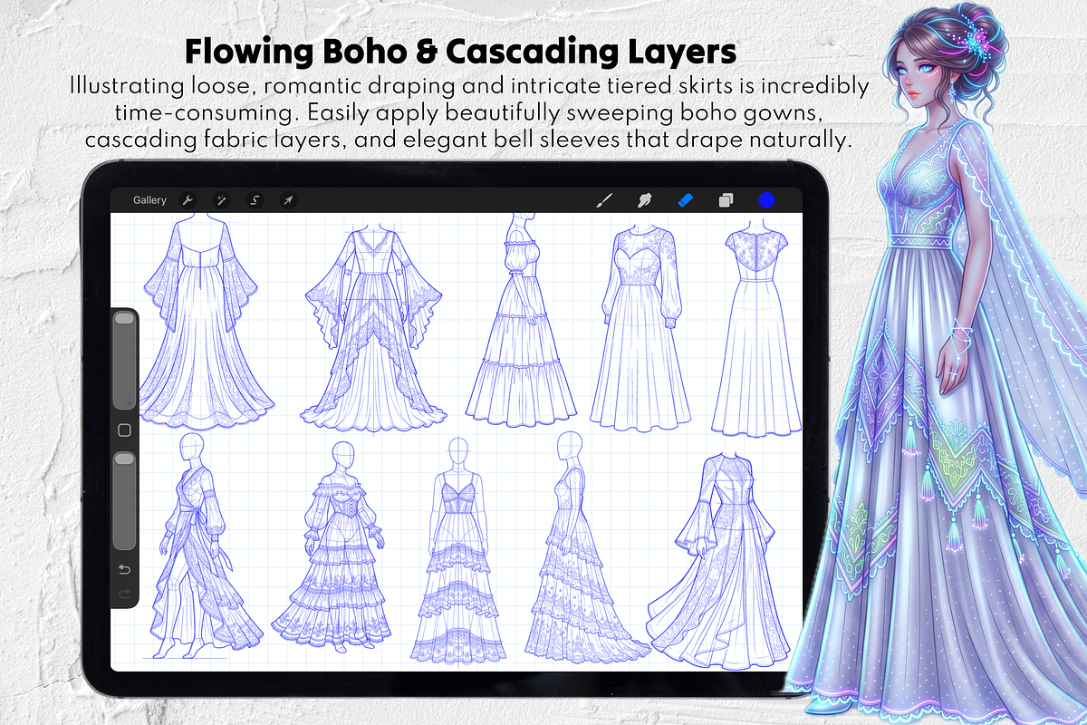 230 Wedding Dress Stamp Brushes, a Brush Add-On by Selentaori Studio (Photo 6 of 12)