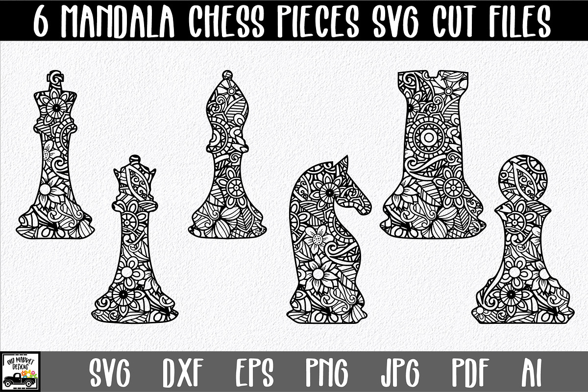 Mandala Chess Pieces Bundle, an Illustration by OldMarket Designs (Photo 1 of 6)