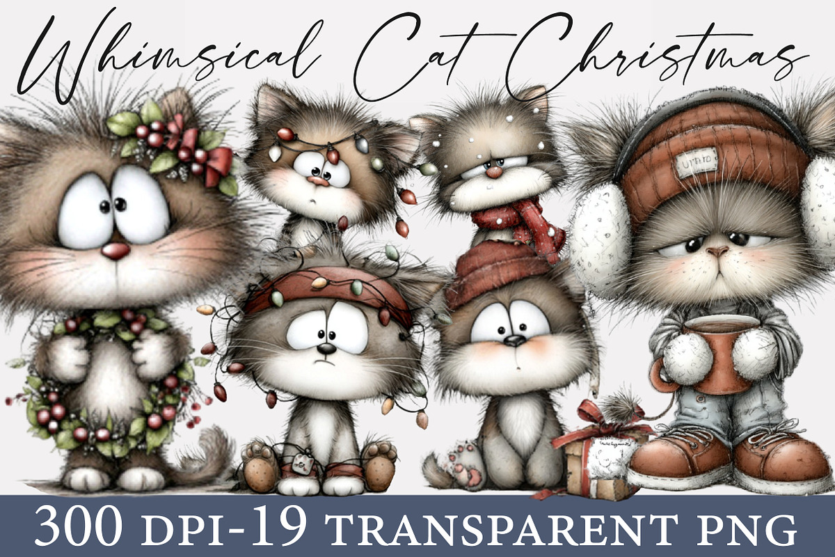 Whimsical Cat Christmas Clipart, an Illustration by Designworld (Photo 1 of 5)
