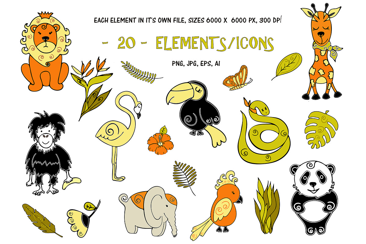 Animals Jungle clipart bundle, an Animal Illustration by WildStrawberry Magic (Photo 2 of 8)