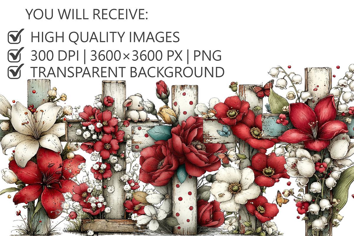 Floral Easter Cross Clipart, an Illustration by Pixels.Craft (Photo 2 of 5)