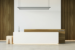 Modern reception desk interior. 3D R
