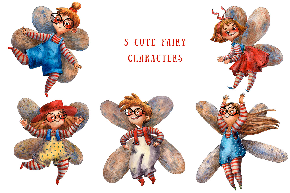 Little Fairies - Watercolor Clip Art, an Object Illustration by Mashamashastu (Photo 2 of 9)