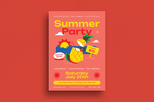 Red and Yellow Summer Party Flyer, a Flyer Template by VectorVactory