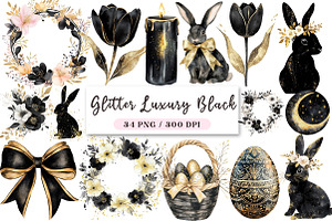 Glitter Luxury Black Easter Clipart, an Illustration by DreamArtGraphic