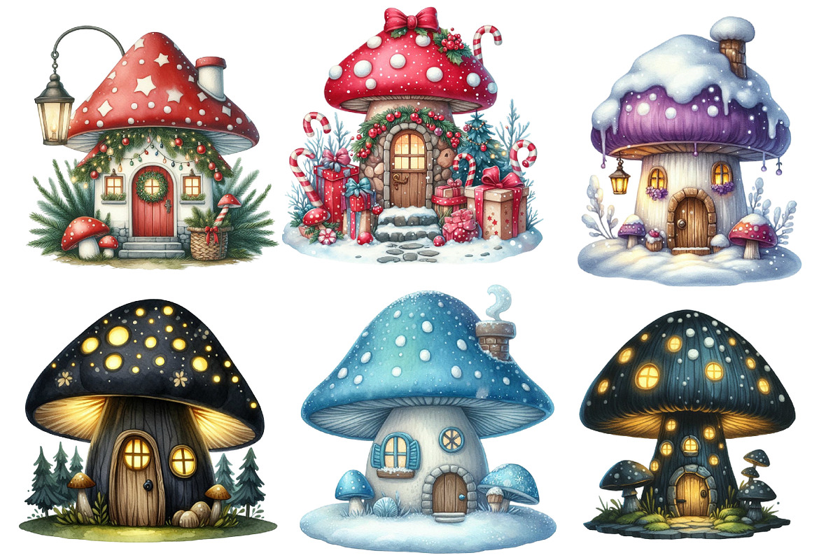 Christmas  Mushroom House Clipart, an Illustration by Designworld (Photo 4 of 6)