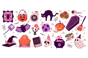 Set of vector Halloween sticker for