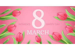 March 8 tulips banner. 3d cartoon, an Illustration by Stock-Smart-Start