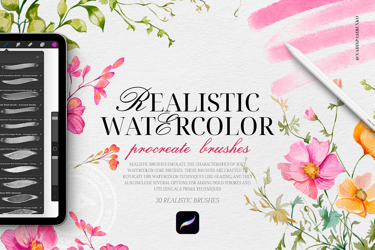 Watercolor Realistic Soft Brushes, a Brush Add-On by Spasibenko Art (Photo 1 of 14)