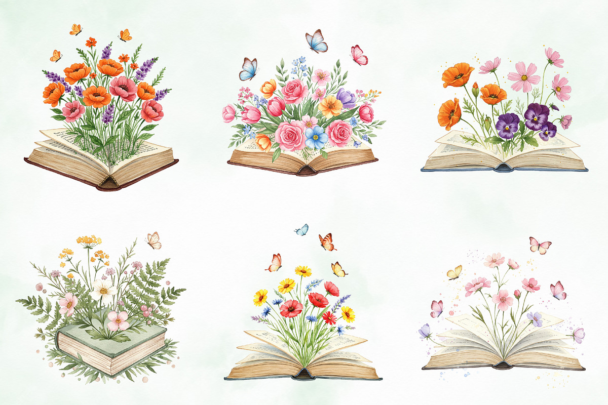 Vintage Flowers With Book Clipart, an Illustration by Creative Art (Photo 5 of 9)