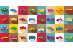 Visor cap icons set. Large set of, an Object Illustration by Ylivdesign