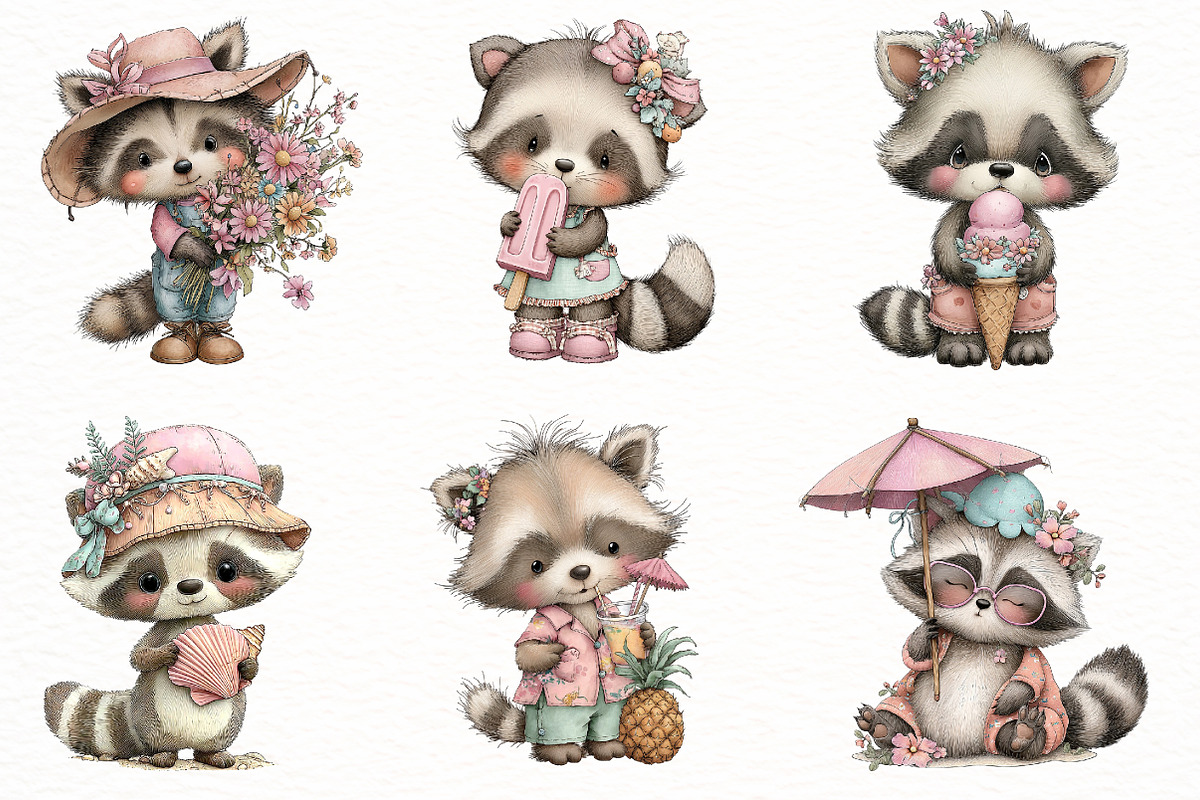 Whimsical Summer Raccoon clipart, an Illustration by Designworld (Photo 3 of 7)
