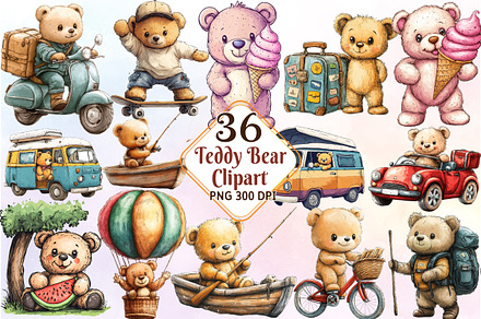 Watercolor Teddy Bear Clipart, an Illustration by Watercolor design