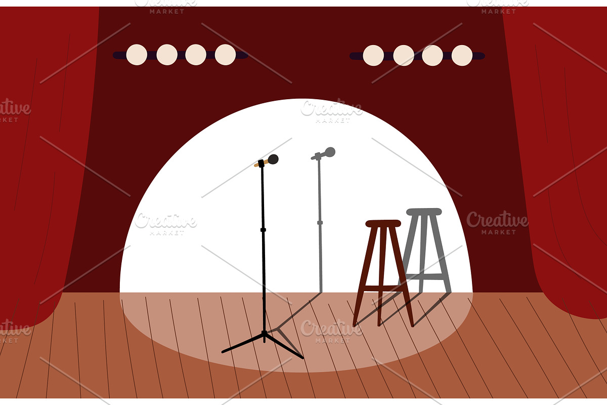 Stage with microphone and stool to, an Object Illustration by Vectorbuum