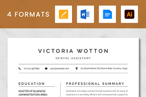 Dental Assistant Resume Templates, a Resume Template by ResumeInventor