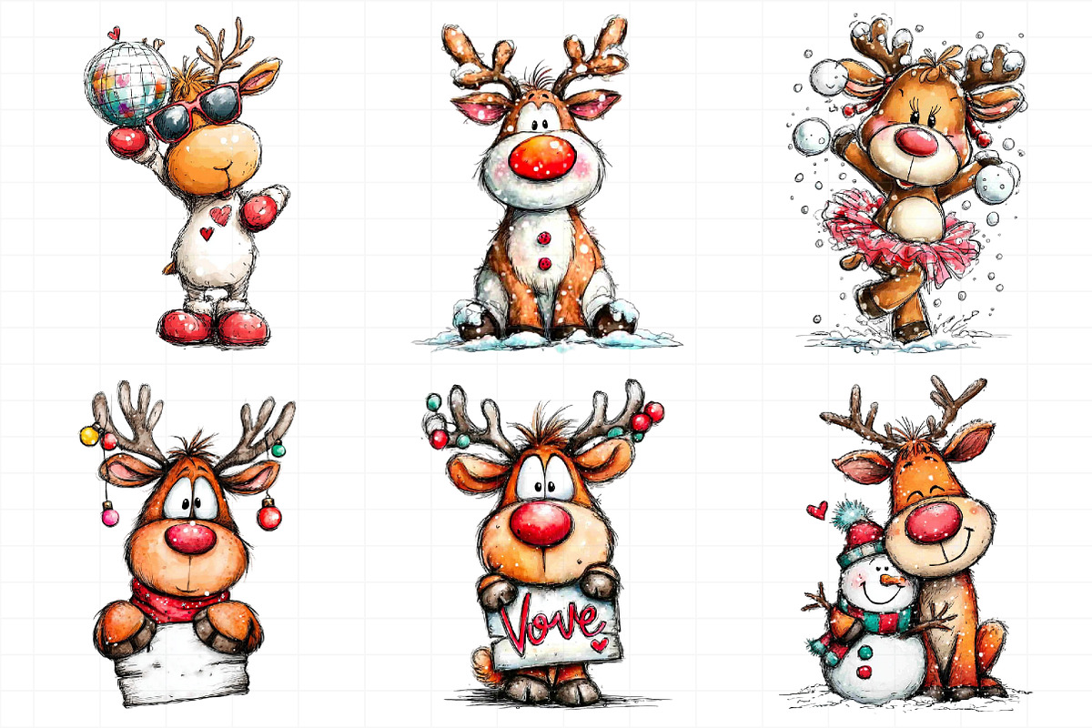 Funny Christmas Reindeer Clipart, an Illustration by Daily.Designs (Photo 3 of 5)