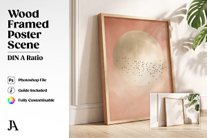 Wood Framed Poster DIN A PSD Mockup