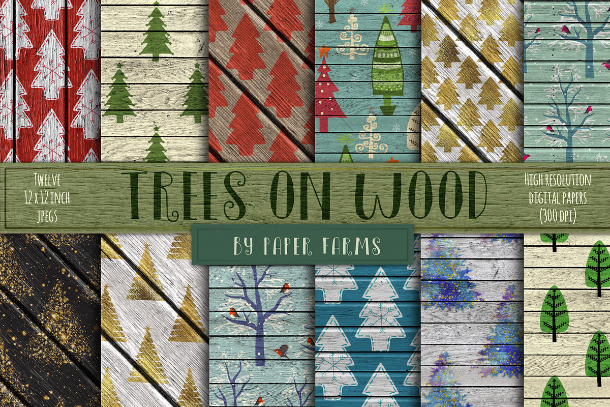 Christmas trees wood backgrounds, a Pattern Graphic by Paper Farms (Photo 1 of 2)