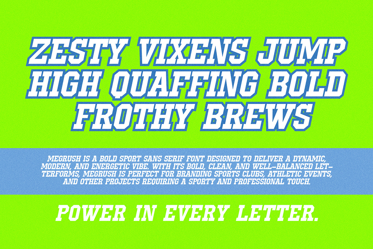 Megrush - Sport Display Font, a Serif Font by Snape Design Studio (Photo 2 of 12)