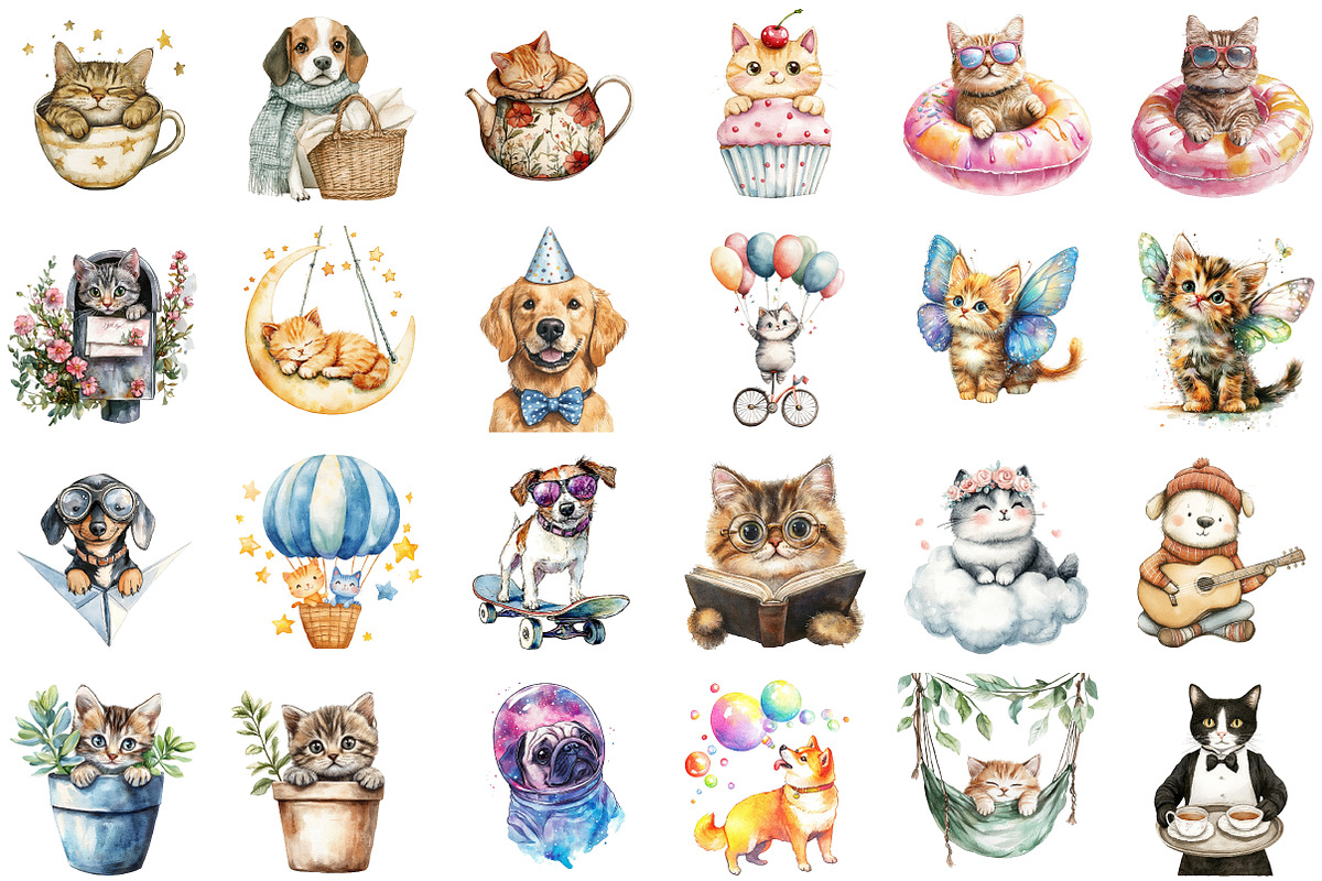 Whimsical Cat and Dog PNG Clipart, an Illustration by Sublimation Artist (Photo 2 of 6)