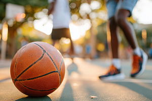 Basketball on Outdoor Court at Sunset, a Sports & Recreation Photo by AlyaAnd