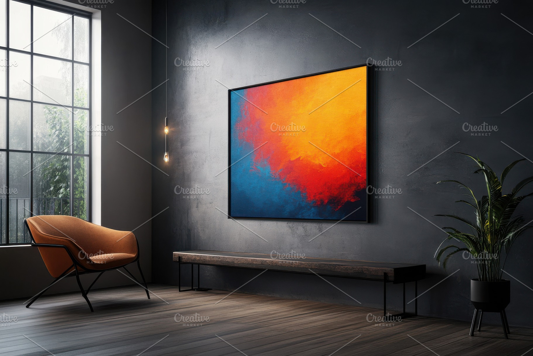 Abstract artwork in modern interior, a Background Photo by Pixeness Studio