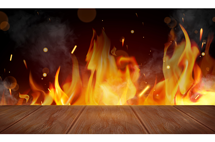 3D Wooden Surface Fire Background