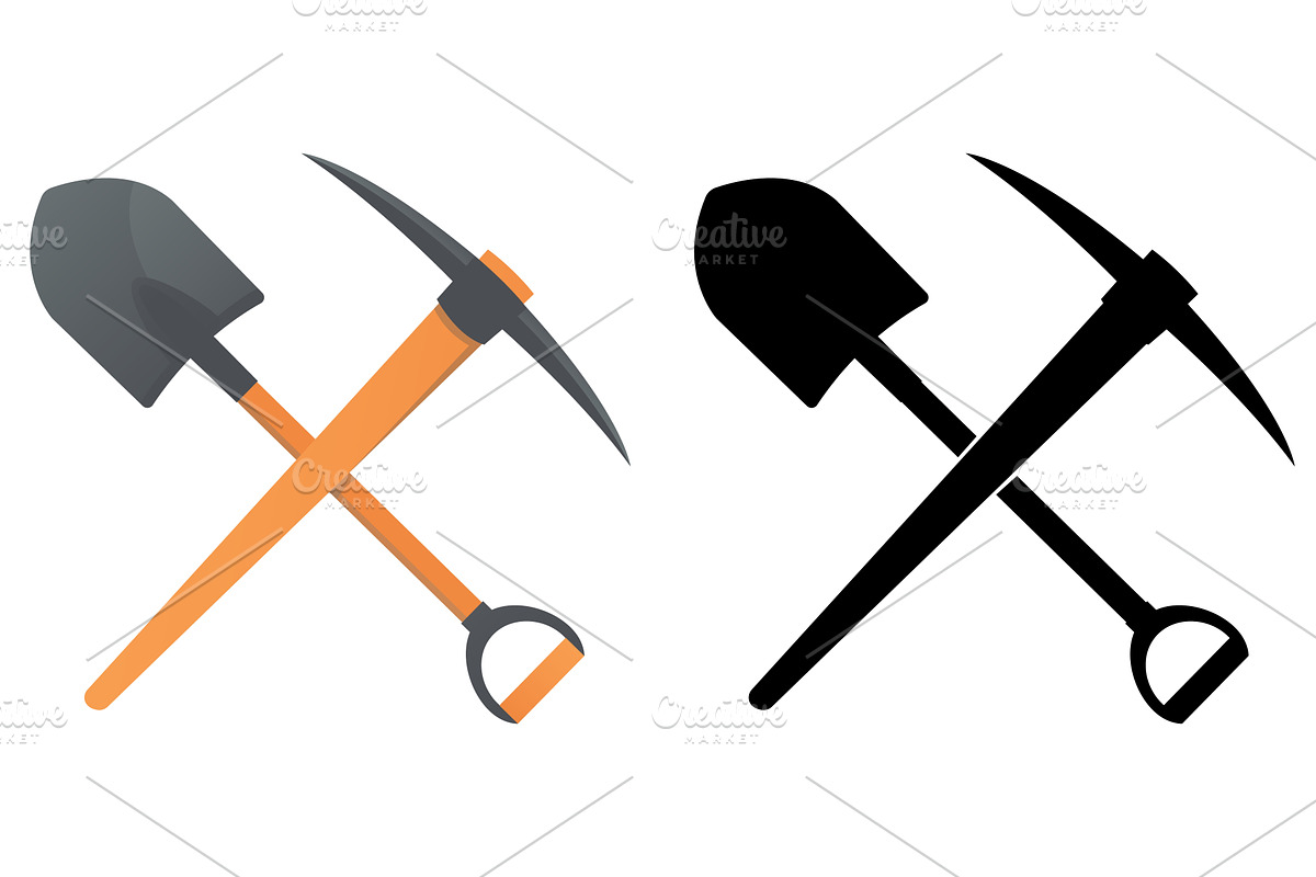 Icon of crossed shovels and pickaxes, an Illustration by Vectorbuum