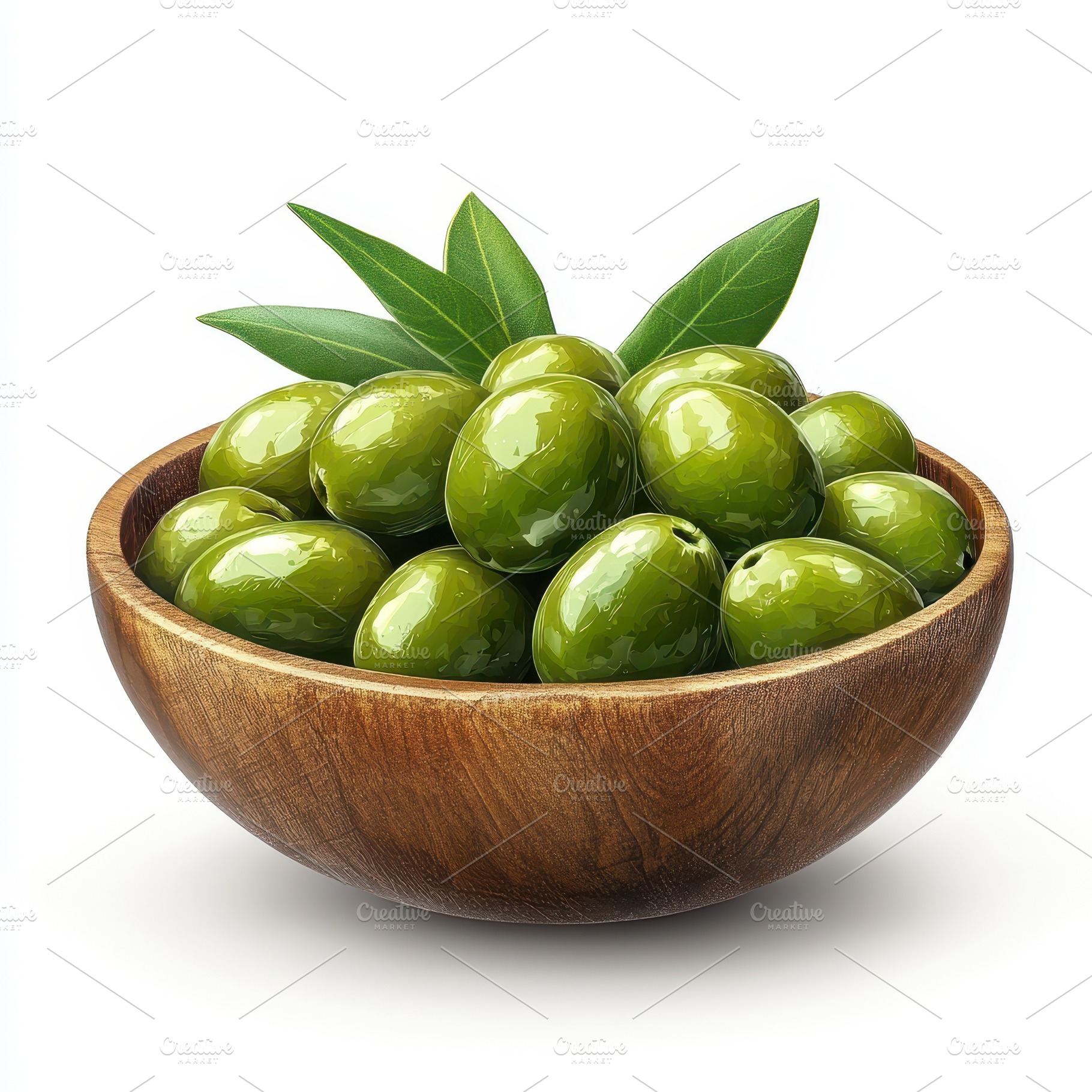 Green olives in a wooden bowl fresh, a Food & Drink Photo by Pixeness Studio
