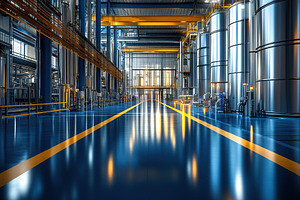 A modern industrial facility featuring large stainless steel tanks, bright blue, an Industrial Photo by Textures & Backgrounds