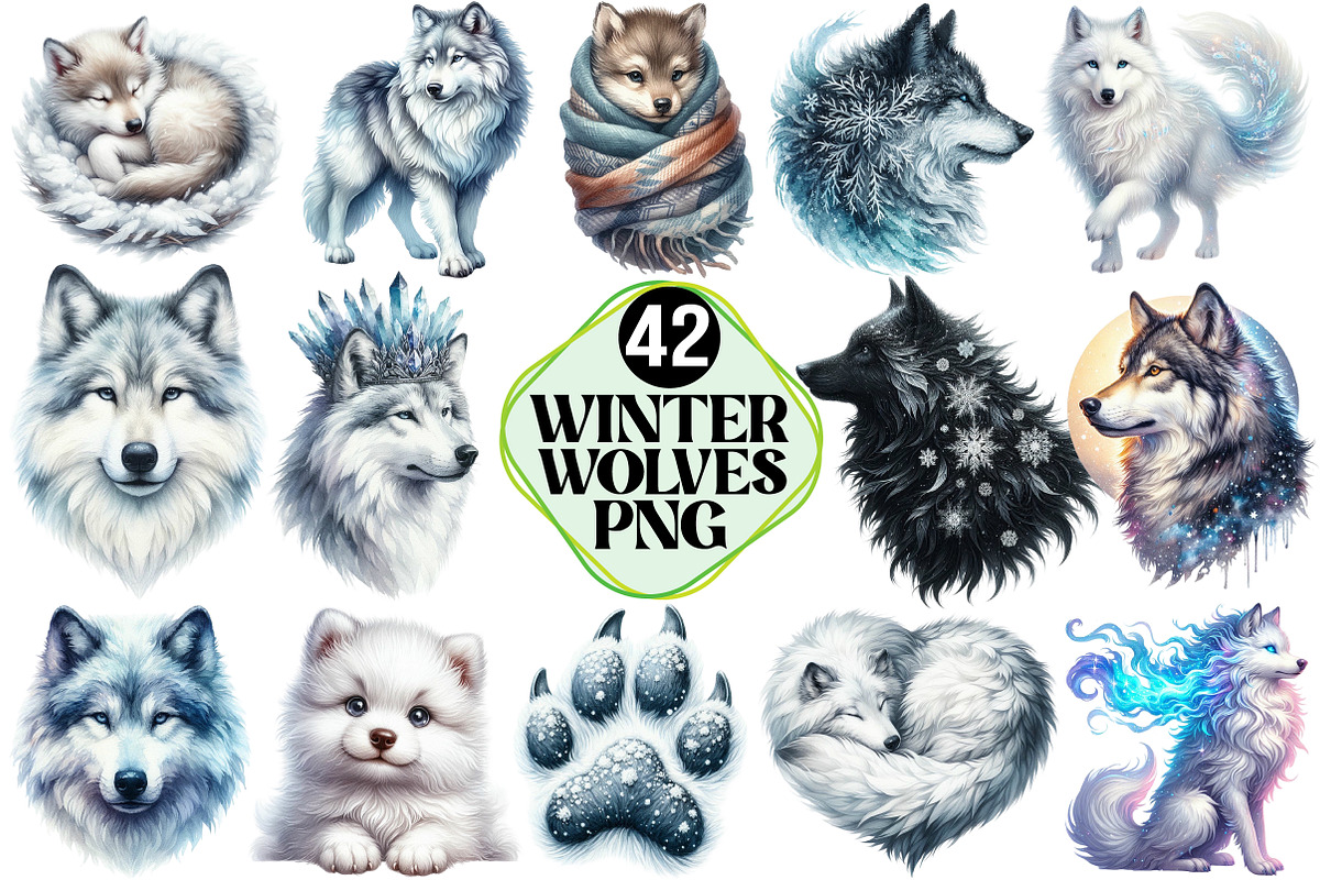 Winter Wolves Clipart, an Illustration by Pixels.Craft (Photo 1 of 7)