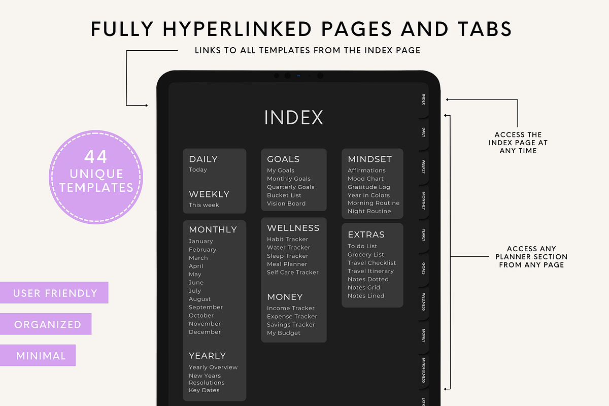 Dark Mode Digital Planner iPad, a Templates & Theme by HoneyGlowStudioCo (Photo 2 of 9)