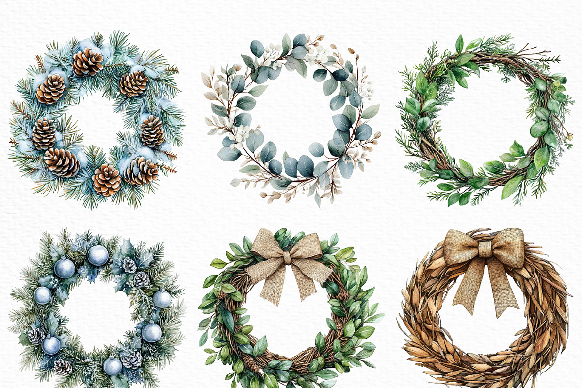 Watercolor Christmas Wreath Clipart, an Illustration by Craft Nest (Photo 5 of 6)