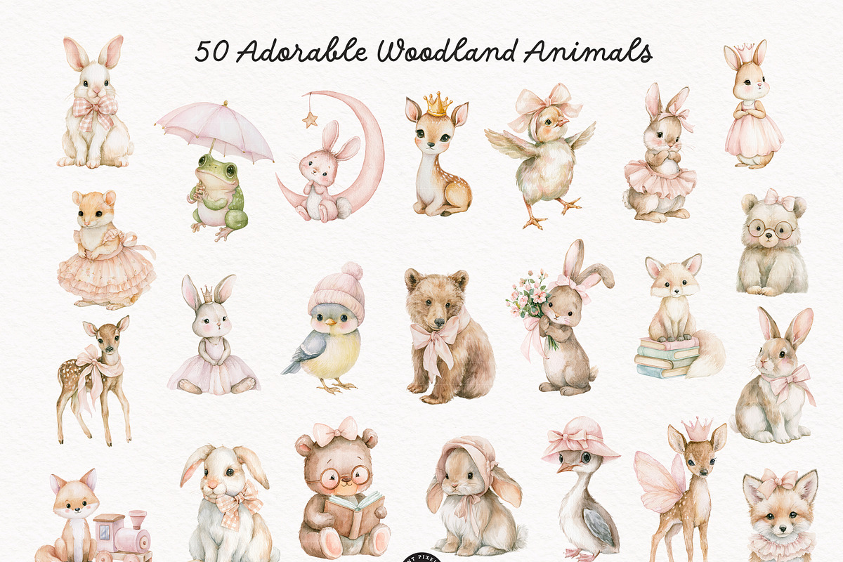 Pink Woodland Clipart Bundle, an Animal Illustration by PaintPixelCo (Photo 2 of 18)