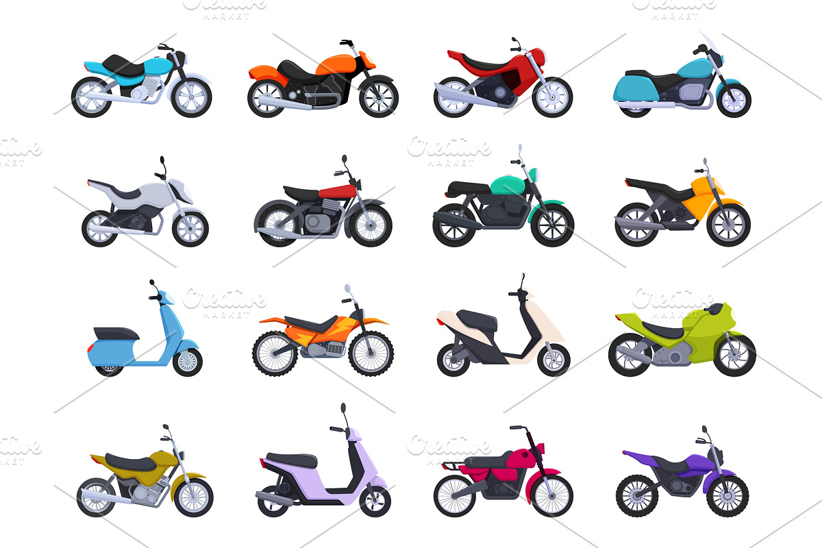 Cartoon motorbike set. Isolated, a Transportation Illustration by Valerie Bodnar
