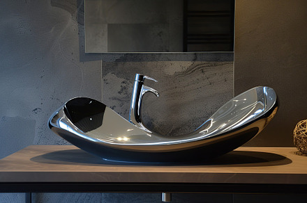 New bathroom with modern sink and mirror, a Beauty & Fashion Photo by AlyaAnd