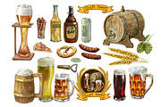 Beer and snacks watercolor set., a Food Illustration by AkvarelRiver (Thumbnail 2 of 7)
